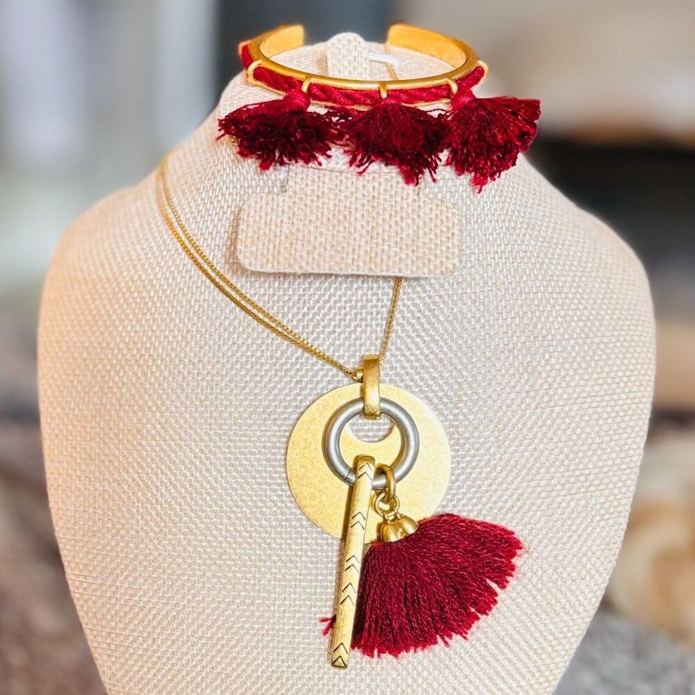 Madewell Etchmix Tassel Necklace & Matching Bracelet Set